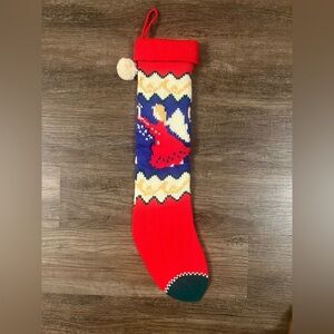 Vtg 1970s 22" Knit‎ Christmas Stocking Pom Pom Angel Double Sided Acrylic